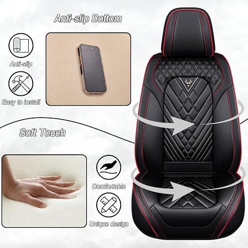 HBXT Car Seat Covers for Toyota Camry 1999-2026, Premium Nappa Leather Waterproof & Anti-Slip, Full Coverage Customized fit Toyota Camry Seat Covers Front Set (2 Seats Standard,Black-Red) thumbnail 5