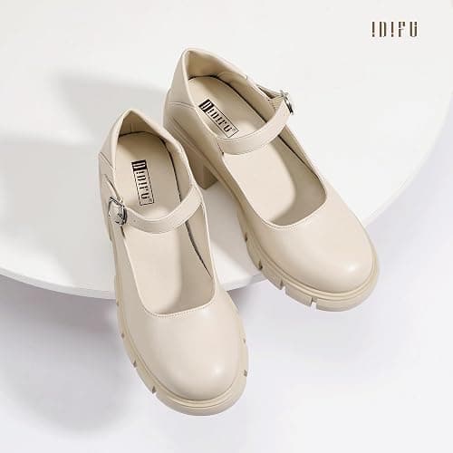 IDIFU IN2 Platform Mary Janes Shoes Closed Round Toe Low Short Block Chunky Thick Heels Wedding Prom Formal Work Graduation Dress Shoes for Women Comfortable Cute Vintage Oxfords Uniform Dressy Pumps thumbnail 4