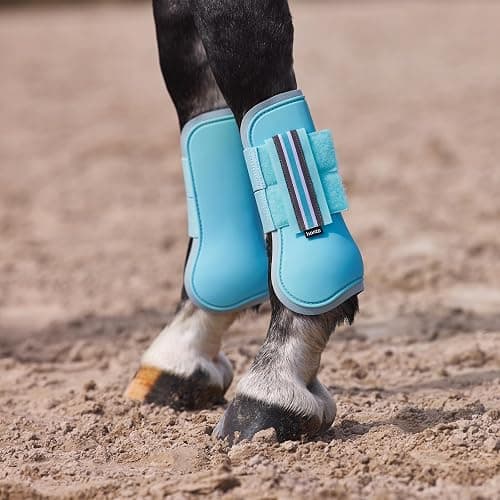 HORZE Adepto Open Front Tendon Boots | Durable Shell with Neoprene Lining - Canal Blue - Horse thumbnail 5