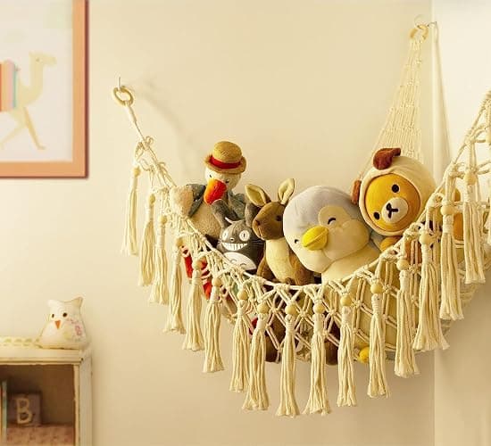 Stuffed Animal Storage Hammock with LED Light - Nursery Toy Storage and Organizer for Baby Room Decor - Teddy Bear Hammock Stuffy Storage Plushie net Corner, Kids Toddler Bedroom Boho thumbnail 2