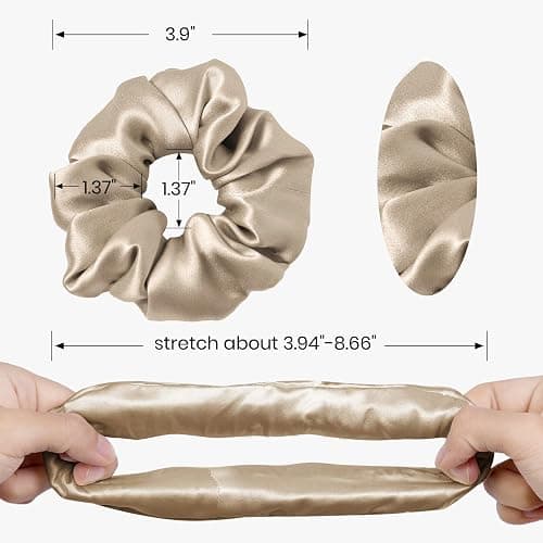 LILYSILK Women's 100% Silk Hair Scrunchies Ladies Elastic Hair Tie Bobbles Ponytail Holders for All Hair Type and Conditions and Preventing Hair Frizz Breakage Loss,Black+Taupe thumbnail 2