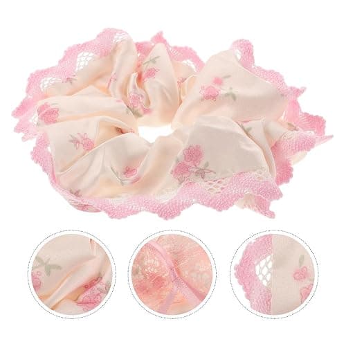 BETOOKY 2pcs Pink Lace Floral Satin Scrunchies Silk Hair Ties with Bow Knot, Stretchy Ponytail Holders thumbnail 7