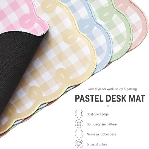 Cute Blue Scalloped Desk Mat Gingham Checkered Large Mouse Pad Kawaii Vintage Farmhouse-Inspired Cottagecore Office Desk Decor Stitched Nonslip Pad for Computer Keyboard & Mouse 31 * 15.7in thumbnail 4