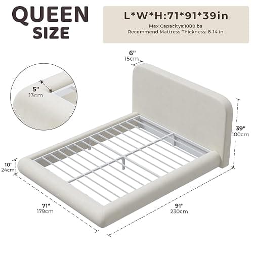 RECCI Airframe Bread Queen Curved Cloud Platform Bed Frame | Fully Cushioned Foam Arched Panels and Soft Rounded Headboard, Easy to Assembly, Beige Chenille Fabric for Aesthetic Bedrooms thumbnail 2