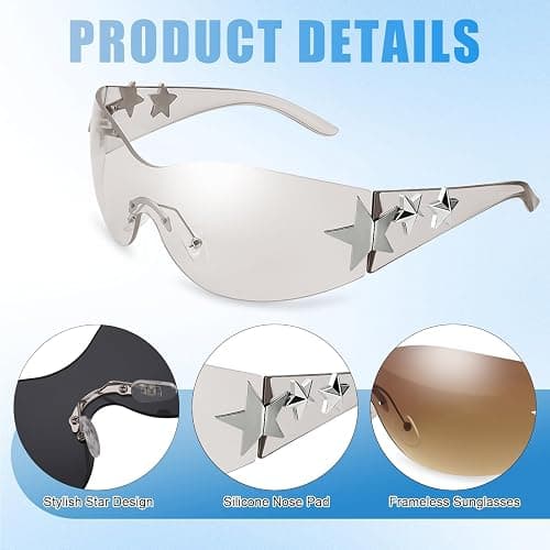 Ovveroche 3 Pairs Y2K Sunglasses for Women Men Trendy Shield Wrap Around Sun Glasses Oversized Fashion Frameless Glasses thumbnail 2
