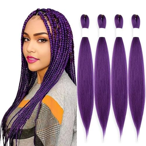 KAVSORAPI Purple Braiding Hair 20 Inch Pre Stretched Hair Long Straight Crochet Braids Yaki Texture Synthetic Fiber 4 Packs (Dark Purple) thumbnail 8