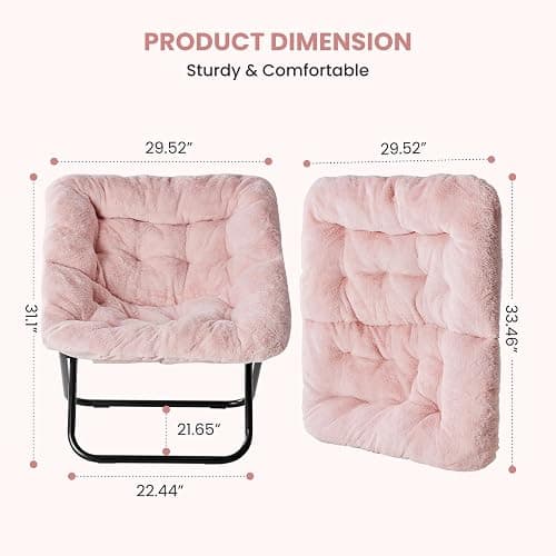 Simple Deluxe Oversized Square Moon Chair for Adults, Soft Faux Fur Folding Lounge Chair with Sturdy Steel Frame, Comfortable Reading Gaming Chair for Living Room, Bedroom, Pink thumbnail 3