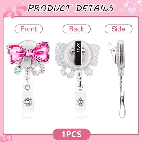 Kimoli Pink Bow Nursing Badge Reel for Id Card Badge Retractable Nurse Student Badge Reel Holer Healthcare Badge Reel for Nurse Nursing Student Nurse Gifts for Women thumbnail 5