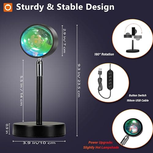 easeking LED Sunset Lamp Projector,Multicolor Changing with USB Port,Sunset Light 180°Rotation for Room Decor,Sunset Lamp for Bedroom,Photography Party,Tiktok Live,Gift for Halloween, Christmas thumbnail 8