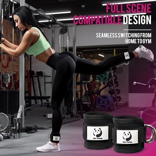 Slim Panda Ankle Straps for Cable Machine, Ankle Cuffs for Kickbacks, Glute Kickback Ankle Strap for Glute Workouts, Adjustable Leg Straps with D-Rings for Hip Abductors, Curls, Leg Extension thumbnail 4