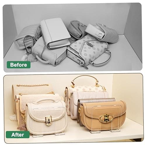 AMZABBY 2 Pack Acrylic Purse Organizer for Closet, 8-Slot Bag & Purse Organizer, No Assembly, Clear Handbag Storage Shelf .for Shelf Divider Handbags, Clothes, Sweater thumbnail 3