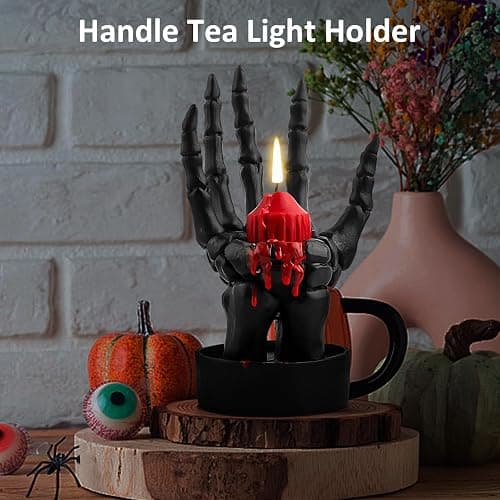 Halloween Decorations Indoor Skeleton Hand Ring Holder Tealight Candle Holder for Gothic Table Decor Jewelry and Earring Organizer Black thumbnail 4