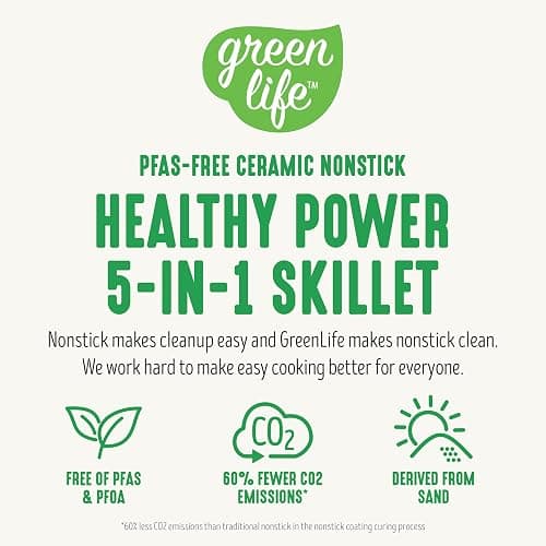GreenLife12" 5QT Square Electric Skillet, Glass Vented Lid, Ceramic PFAS-Free Nonstick Coated Interior, Adjustable Temperature Control, Cool Touch Handles, Quick Even Heating, Scratch Resistant, Pink - Pink thumbnail 8