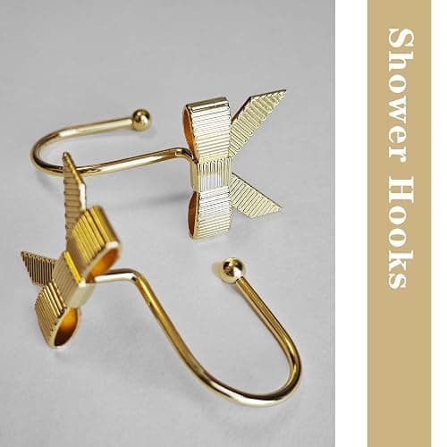 Dylrauoza Shower Curtain Hooks, Gold Bow Metal Rust Proof, 12 Pack Decorative Shower Rings for Bathroom thumbnail 4