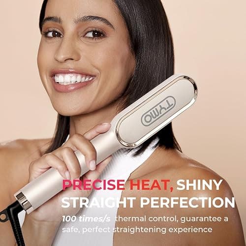 TYMO Hair Straightener Brush UK, Flat Iron and Hair Brush 2-in-1, Anti-Scald, Fast Heating, 5 Temp Settings (130℃-210℃), Professional Salon at Home, Wider Comb for Even Straightening, Gold thumbnail 6
