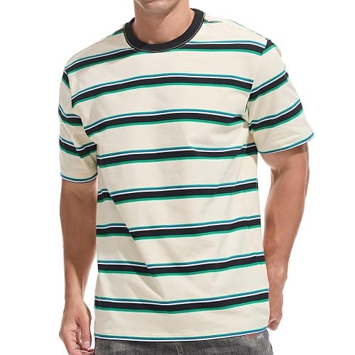 KLIEGOU Men's Fashion Loose Fit Crewneck Stripe T-Shirt - Image 1