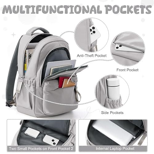 winspansy Small Backpack For School Girls Boys Aesthetic Lightweight Travel Daypack Simple Cute Backpack For Women Men College High School Bookbag Fit 14 Inch Laptop,Rrey Brown thumbnail 5