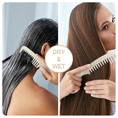 Large Wide Tooth Hair Comb, LADYAMZ [Tortoise Shell] Cellulose Acetate Round Tooth Comb for Straight/Curly Hair,Short/Long Hair Women Men or Kids, Easy Detangling Wet or Dry, Anti-static (White) thumbnail 3