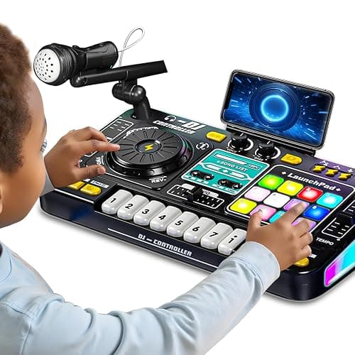 Kids DJ Mixer Controller Table Musical Toy Electronic Bluetooth Toy with LED Lights Sound Effect Microphone Piano DJ Board Key Musical Instruments Birthday Gift Toys for 3 4 5 6 7 Year Old Boy Girl - Image 1