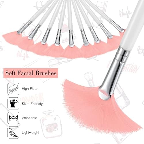 9 Pieces Facial Fan Mask Brushes, Soft Facial Applicator Brushes Tools for Peel Glycolic Makeup for Mud Cream(Pink, White) thumbnail 5