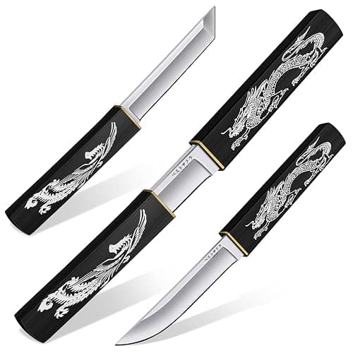 Purple Dragon Tanto Fixed Blade Knife,Outdoor Bushcraft and Survival Knife,Full Tang Outdoor Knives 2 in 1,Ideal for Camping,Hiking-Outdoor Knives Christmas Gift for Men and Women - Image 1