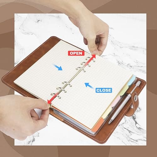 FYY A6 Binder Refillable Planner Notebook 6 Ring PU Leather Binder Journal with Pockets, Dividers, Refill Paper Brown thumbnail 6