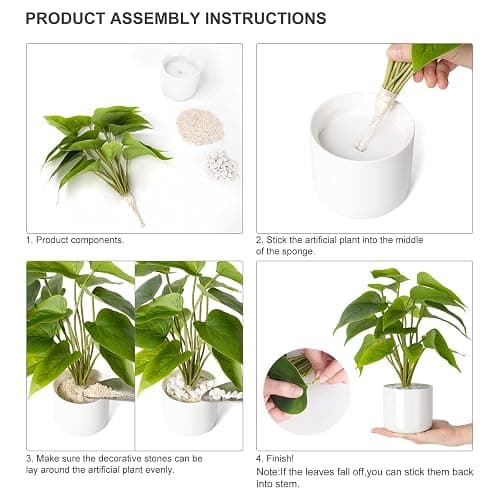 Mkono Fake Plants in Ceramic Pot, 11" Potted Artificial Plants Home Decor | Realistic Faux Green Leaf Plant with White Planter, Fake Pothos, for Desk Shelf Table Office Bathroom Bedroom Decoration thumbnail 6