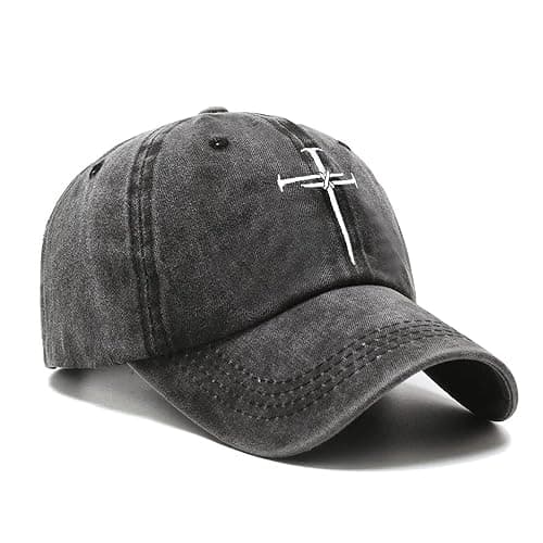 Giavuwn Christian Redeemed Cross Nails Hats for Men Women, Vintage Adjustable Cotton Embroidered Front & Back Baseball Cap thumbnail 3