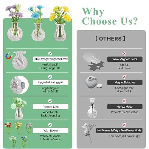 Cute Mini Vase Magnets for Fridge, Tiny Plant Glass Vases with Flowers, Magnetic Refrigerator Decor for Kitchen, Office, Locker (5 Pack) thumbnail 5