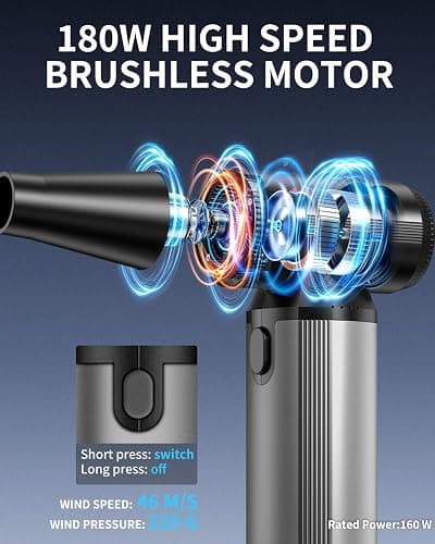 Compressed Air Duster, 2-in-1 Duster Blower & Vacuum with 320000RPM Super Power, Electric Air Duster Rechargeable, 3-Gear Adjustable Air Blower for Keyboard, Computer, Car, Home, and Outdoor Cleaning thumbnail 5