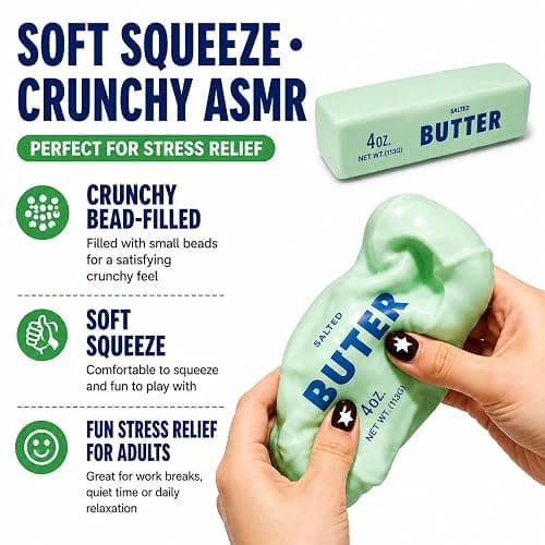 Crunchy Blue Butter Squishy ASMR Squeeze Stress Relief Fidget for Adults | Crunchy ASMR Experience, Soft Flexible Texture, Satisfying Hand Squeeze for Relaxation, Office Desk Accessory and Adult Gift thumbnail 4
