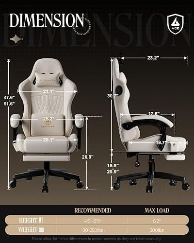 GTPLAYER Gaming Chair for Adults, Ergonomic Computer Game Chairs with Speakers, Footrest & Linkage Armrest, Reclining High Back Silla Gamer for Home Office, Ace Pro, Off-White thumbnail 2