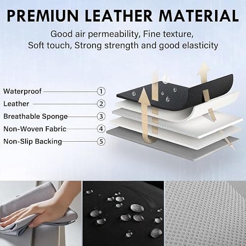 Coverado Car Seat Covers Full Set, Nappa Leather Seat Covers for Car, Waterproof Car Seat Protector with Lumbar Support, Automotive Seat Covers Universal Fit for Most Cars SUV Trucks (Beige) thumbnail 7