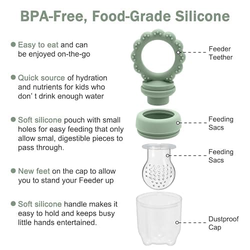 3 Pack Silicone Teething Mitten for Babies with Baby Fruit Food Feeder & Freezer Tray Set, BPA Free Infant Teething Relief Toy for 3 Month+, Additional Silicone Sacs thumbnail 5