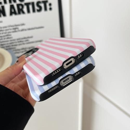TQLGY Magnetic for iPhone 13/iPhone 14 Case, Compatible with MagSafe, Cute Striped Design Shockproof Soft TPU and Hard PC Protective Cover for Women Girls, Blue thumbnail 5