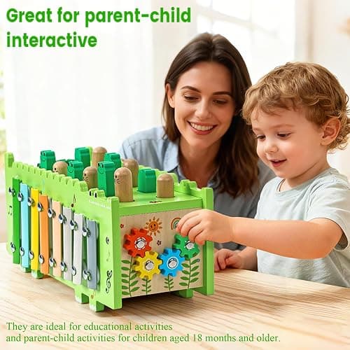 Bsrvtoyer Wooden Baby Activity Cube Montessori Toys for 12+ Months Boys Girls | Hammering Pounding Toys with Abacus, Educational Toddler Activities Toys with Xylophone (Crocodile) thumbnail 4