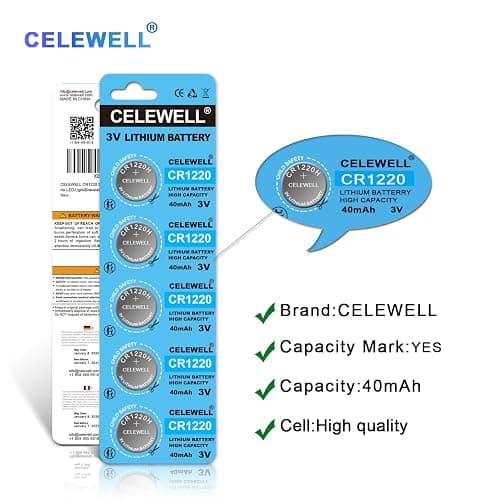 CELEWELL CR1220 5-Pack 3V Lithium Battery 40mAh for LED Light/Bracelet/Flashlight【5-Year Warranty】 thumbnail 3