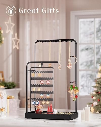 ProCase Jewelry Stand Holder Organizer, Jewelry Display Storage with Ring Tray, No-Assembly Needed, Rotating Earring Bracelet Necklace Holder, Christmas Gifts Room Dorm Decor for Teen Girls -Black thumbnail 8