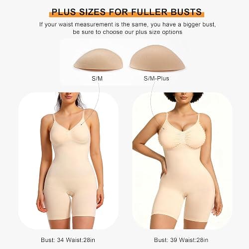 SHAPERX Women's Seamless Shapewear Tummy Control Bodysuit with Removable Pads Mid Thigh Body Shaper thumbnail 6