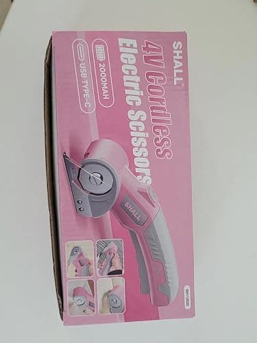 SHALL 4V Cordless Electric Scissors, Rechargeable Cardboard Cutter, Rotary Electric Box Cutter w/Safety Lock, LED Light & Replacement Blade for Fabric, Leather, Carpet, Cardboard & Plastic, Pink/Grey thumbnail 10