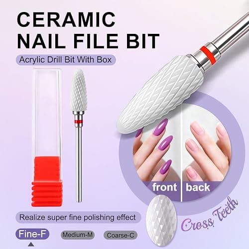 Fantexy 3/32" Ceramic Nail Drill Bit - Remove Acrylic Hard Gels Quickly and Safely,White Ceramic Cone File Bit for Nail Art,Manicure,Pedicure,Gel,Cuticle Clean(Fine - F) thumbnail 6