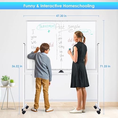 maxtek Rolling Whiteboard, 48x36 Large Magnetic White Board with Stands, Big Double-Sided White Board Dry Erase on Wheels for Homeschool, Home Office, Office, School (Silver, 48 x 36) thumbnail 5