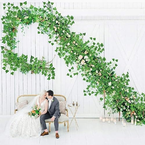CQURE 12Pcs 84Ft Artificial Ivy Garland,Ivy Garland Fake Vines UV Resistant Green Leaves Fake Plants Hanging Vines for Wedding Party Garden Wall Room Decor thumbnail 4