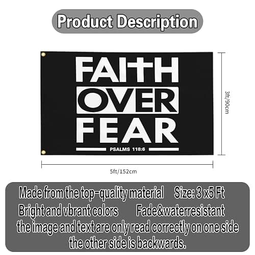 JZYIZYU Faith Over Fear Flag Jesus Christian Bible Scripture Verse Flags 3x5 Outdoor Funny Tapestry Flag Inspirational Gym Motivational Flags for Home Gym College Dorm Room Office Wall Banner Decor thumbnail 3