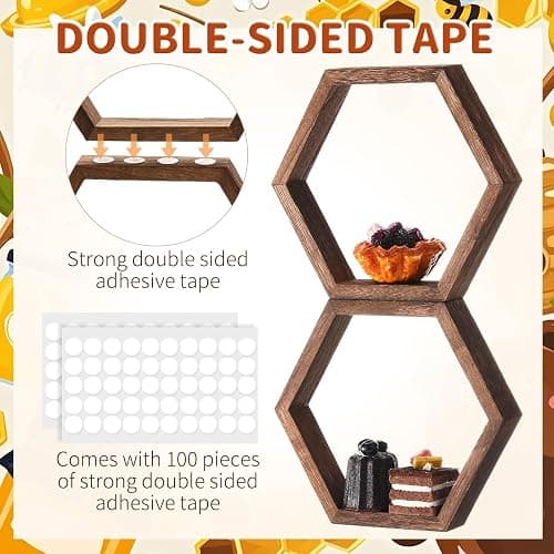 Gerrii 10 Pcs Honey Comb Decorations 5 Sizes Wood Hexagon Shelves Honeycomb Centerpiece Cupcake Stand Wooden Bee Hive Display Holder for Baby Shower Honeybee DIY Birthday Party Decor (Dark Brown) thumbnail 4