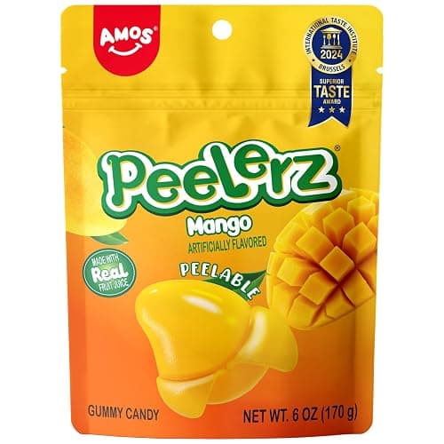 AMOS Peelerz Peelable Mango Gummy Candy,Soft Chewy Gummy Snack Made with Real Fruit Juice, Pack of 1 - Image 1
