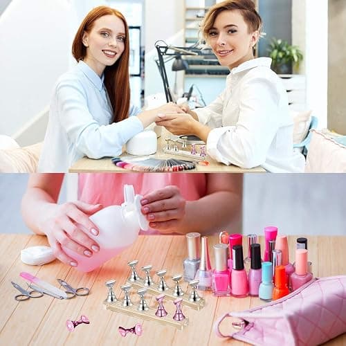 2 Sets Nail Stand Display - Magnetic Nail Tips Stand - Acrylic Nail Art Practice Stands - Acrylic Nail Display Stand,Nail Practice Holders,Nail Stands for Painting Nails for Homes&Salons (pink+silver) thumbnail 3