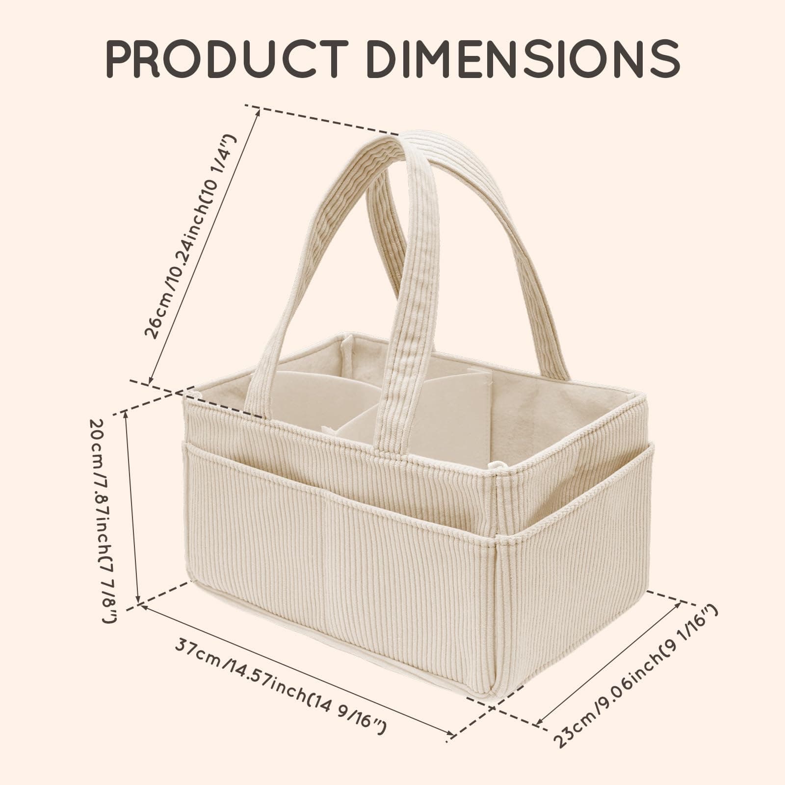 4Pcs Baby Nappy Caddy Organiser Portable Corduroy Diaper Caddy Storage Basket with Handle for Newborn Essentials, Baby Shower and Diaper Station Sand (Beige, 4Pack) thumbnail 2
