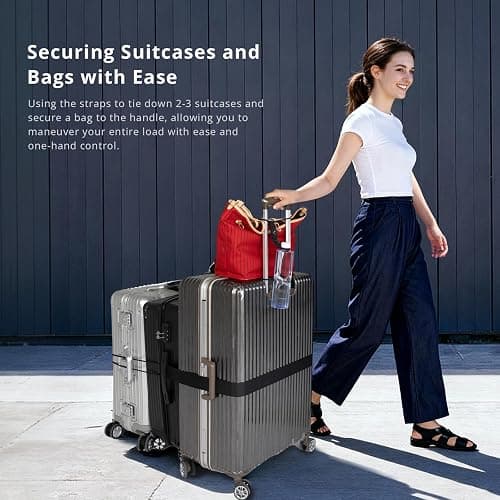 Adjustable Luggage Straps for Suitcases 3 PCS Connect Suitcases | Connect up to 3 suitcases and carry-on with elastic rope, sturdy 600D polyester straps with a buckle a bottle clip thumbnail 2
