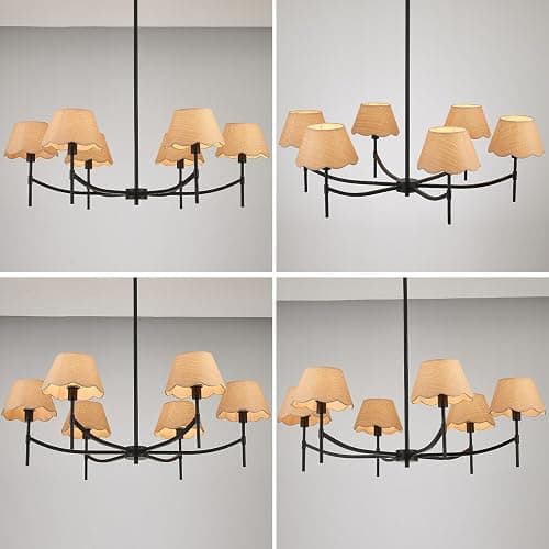 Haolaike 39 Inch Boho Chandelier Light Fixture 6 Lights Adjustable Large Hand Woven Rattan Rustic Black Pendant Lights Farmhouse Hanging Light Fixture for Dining Room Kitchen thumbnail 3